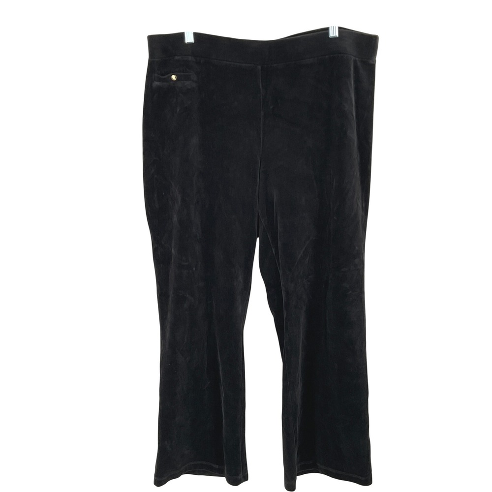 Lauren Ralph‎ Lauren Pants Women XL Black Cotton Velour Straight Leg Loungewear